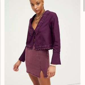 Free People Burgundy Jean Mini Skirt